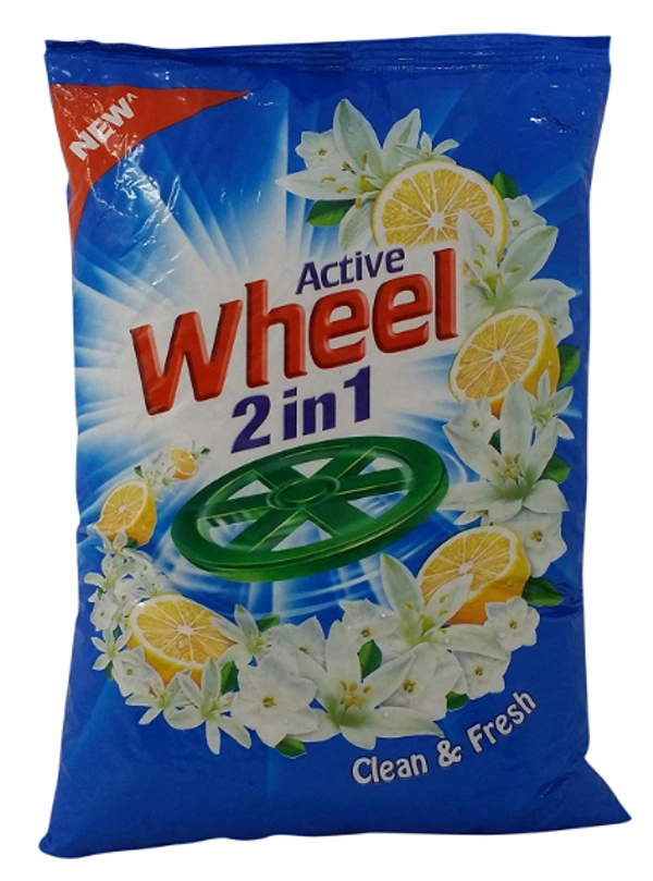 Wheel Active 2 in 1 Detergent Powder - Clean and Fresh (Blue), Pack of 1kg Pouch